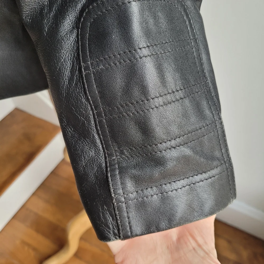 100% Genuine Leather Moto Biker Jacket Black Large - Picture 4 of 15